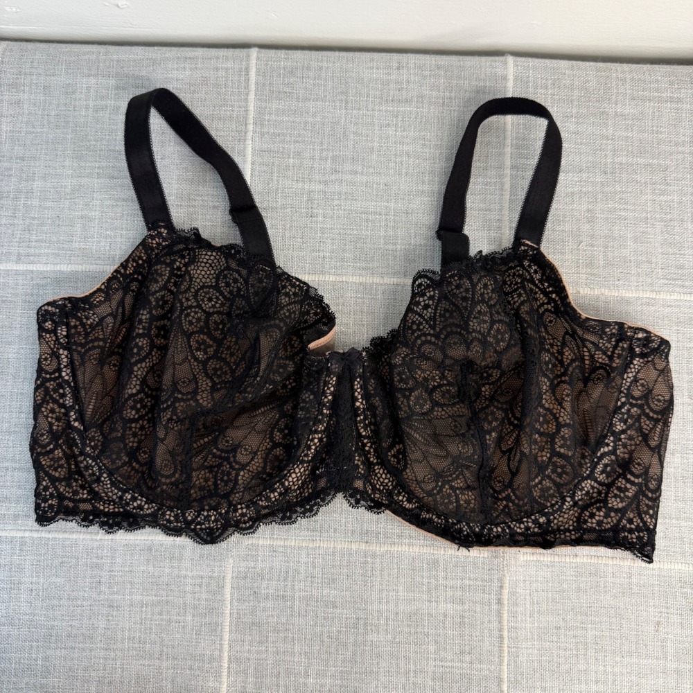 torrid bra 42DD Balconette Unlined Lace Bra Black Lace‎ Convertible
